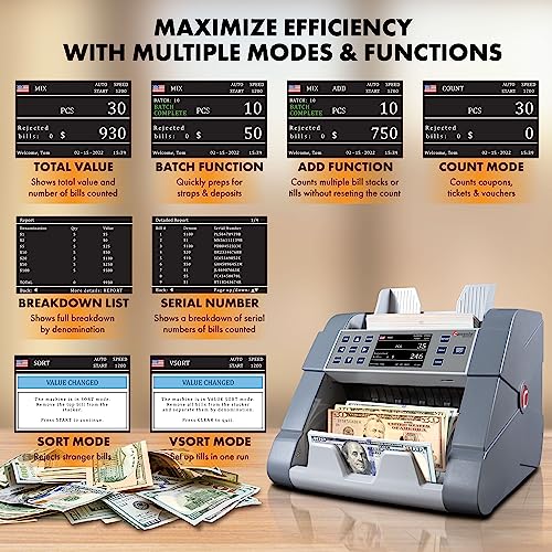 Cassida 8800R Usa Premium Bank-Grade Mixed Denomination Money Counter Machine, Advanced Counterfeit Detection, Multi-Currency, 3-Year Warranty, Includes External Display, Printing Enabled #TOP2
