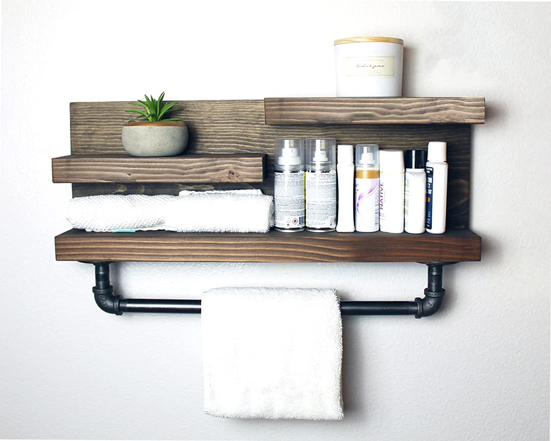 Bathroom Shelf with Industrial Farmhouse Towel Bar, Country Rustic Storage, Modern Farmhouse, Apartment Decor, Guest Storage