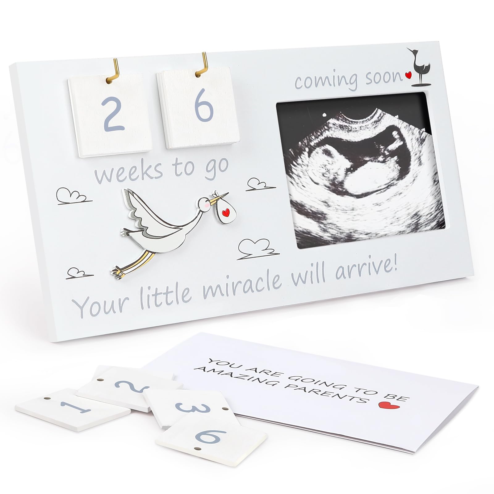 CypherX Baby Sonogram Picture Frame with Countdown Weeks 4"x3" Ultrasound Photo Frames - Pregnancy Announcement Gifts for Expecting Parents, Baby