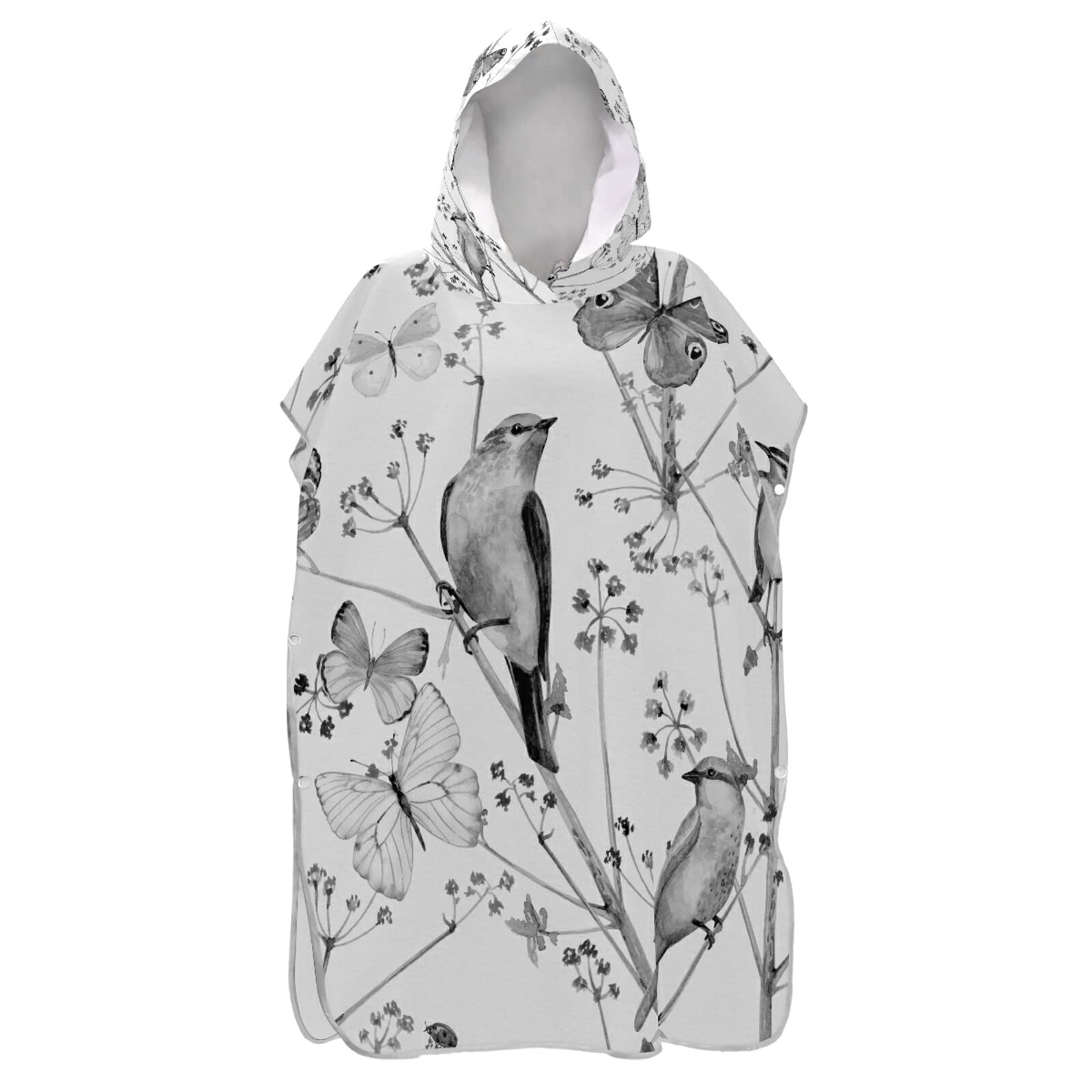 Vintage-Surf-Poncho, nahtlos, mit Vögeln, Blumen und Schmetterlingen für Erwachsene, mit Kapuze und Tasche, schnell trocknender Bademantel, Mikrofaser-Handtuch für Badezimmer, Strand im Freien