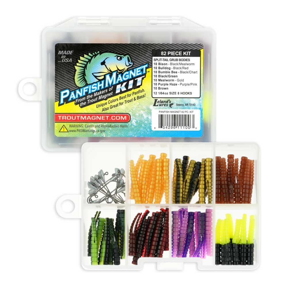 Trout Magnet 85-częściowy zestaw magnesów Panfish, z dłuższym haczykiem Shad Dart, zawiera 70 dzielonych korpusów, 15 czarnych haczyków w rozmiarze 8, łapie wszystkie rodzaje ryb