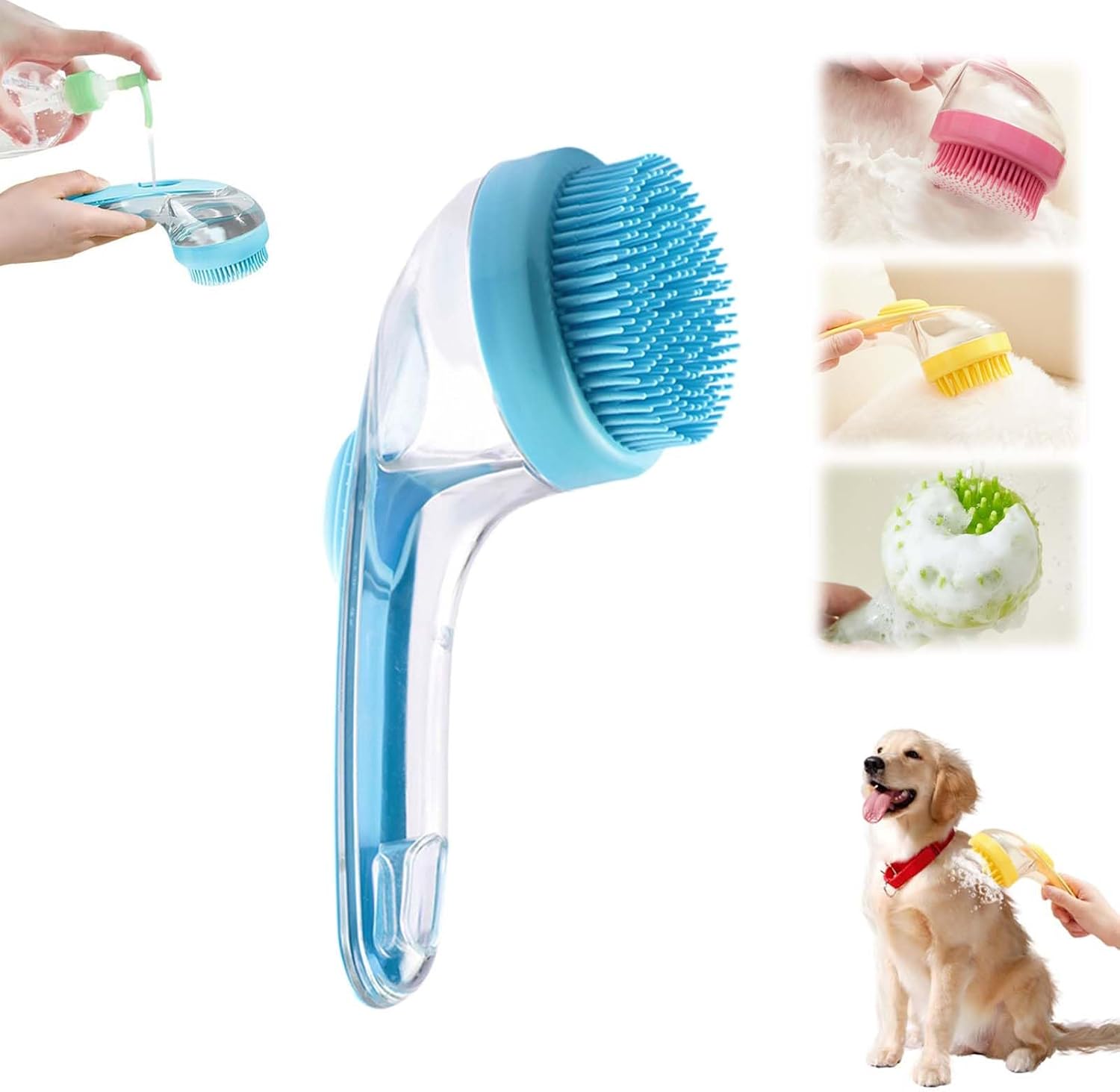 Yilia Pet Bath Brush, 2025 New 2 in 1 Dog Bath Brush with Built-in Shampoo Dispenser, Pet Wash Brush for Bathing Dog Grooming Massage Brush for Long Short Haired Dogs Cats Shower (Blue, Fine Teeth) Yilia Pet Bath Brush, 2025 New 2 in 1 Dog Bath Brush with Built-in Shampoo Dispenser, Pet Wash Brush for Bathing Dog Grooming Massage Brush for Long Short Haired Dogs Cats Shower (Blue, Fine Teeth)