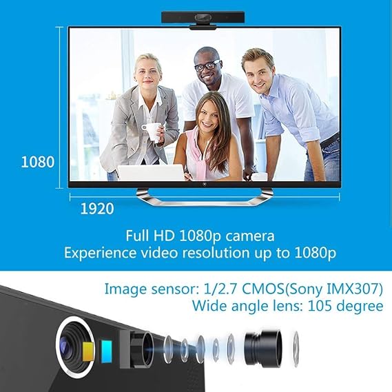 Conference Room Camera with Microphone and Speaker, Wide Angle USB Video Conference Camera for Mac, PC, Laptop, Desktop (B.