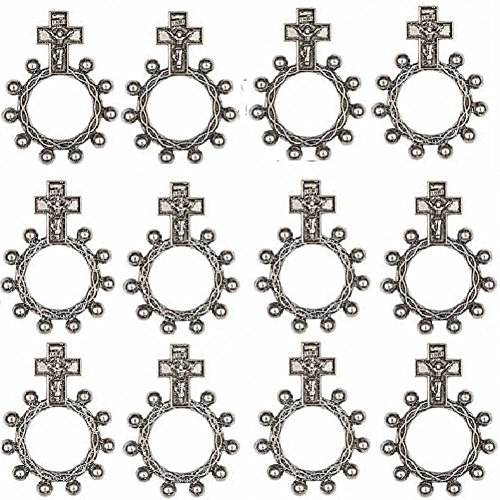Bulk Religious Silver Tone Metal Rosary Ring, Pack of 12