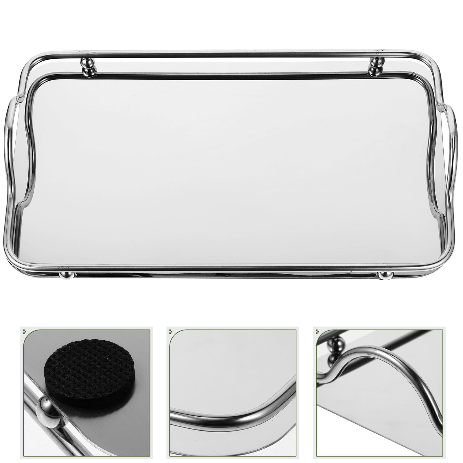 Bandeja de café de acero inoxidable brillante con asas, diseño rectangular portátil para sala de estar y uso diario en el hogar, ideal para entretener y servir a los invitados
