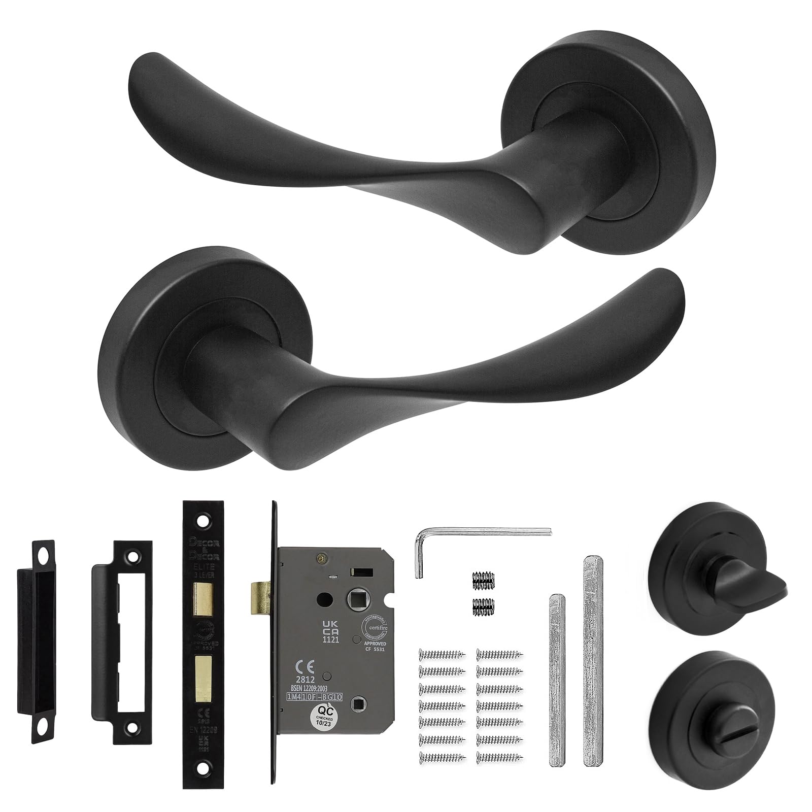Decoranddecor Nimbus Matt Black Intenal Door Handles Aluminium Handles Lever on Rose with Bath Lock Kit โ image 1