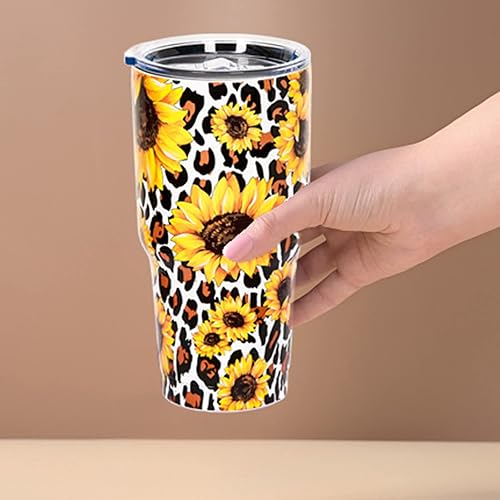 Miniatura 4 de Vaso de 30 onzas con tapa de girasol leoaprd tazas de café de viaje de acero inoxidable vaso de aislamiento para mujeres y hombres (30 onzas,