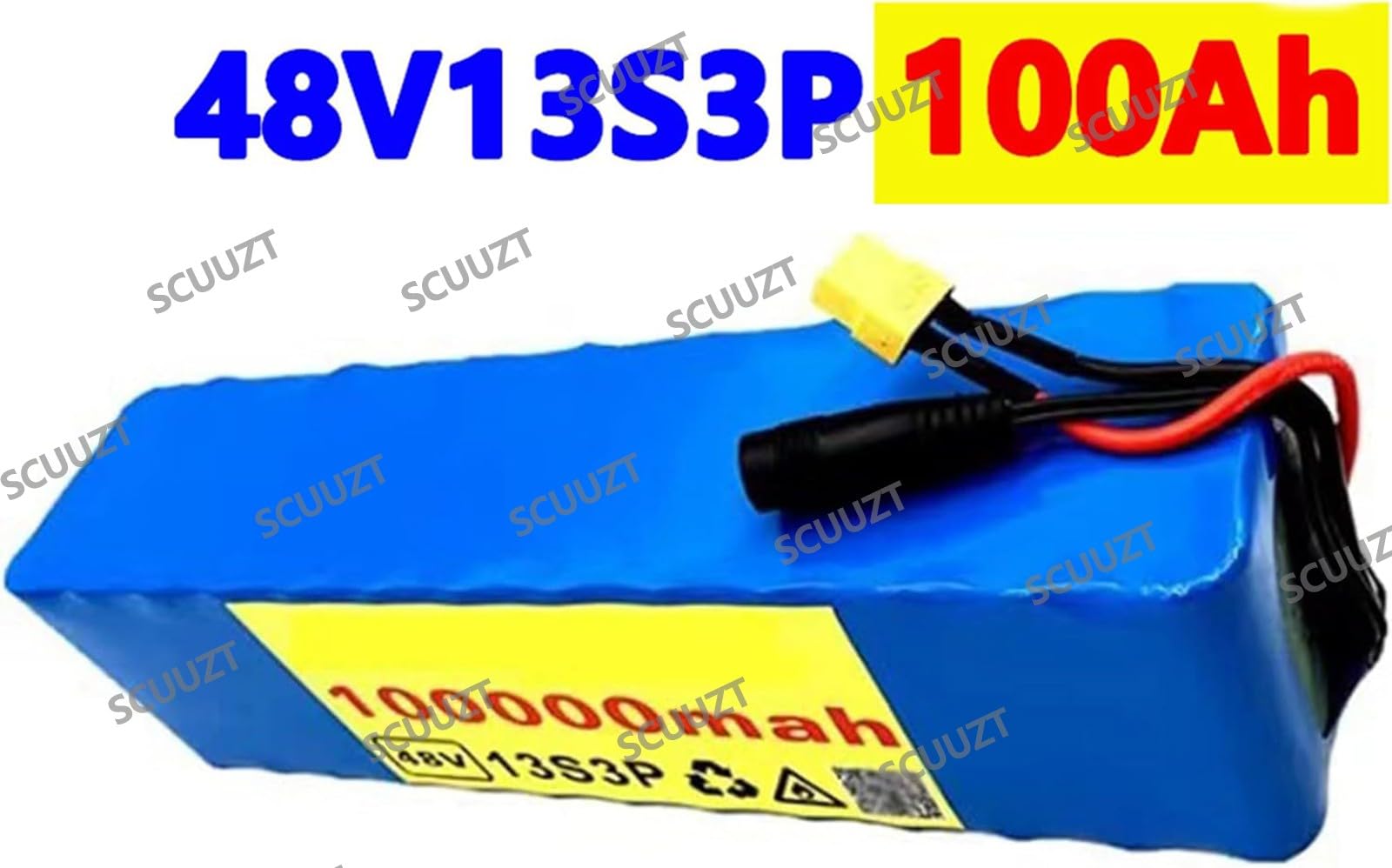 48V 100Ah Fahrrad Akkupack, 48V 100000Ah Elektrofahrrad eingebauter BMS wasserdichter PVC-Akku Wiederaufladbare Für 200W 350W 500W 750W Motor mit 54.6V 2A Ladegerät