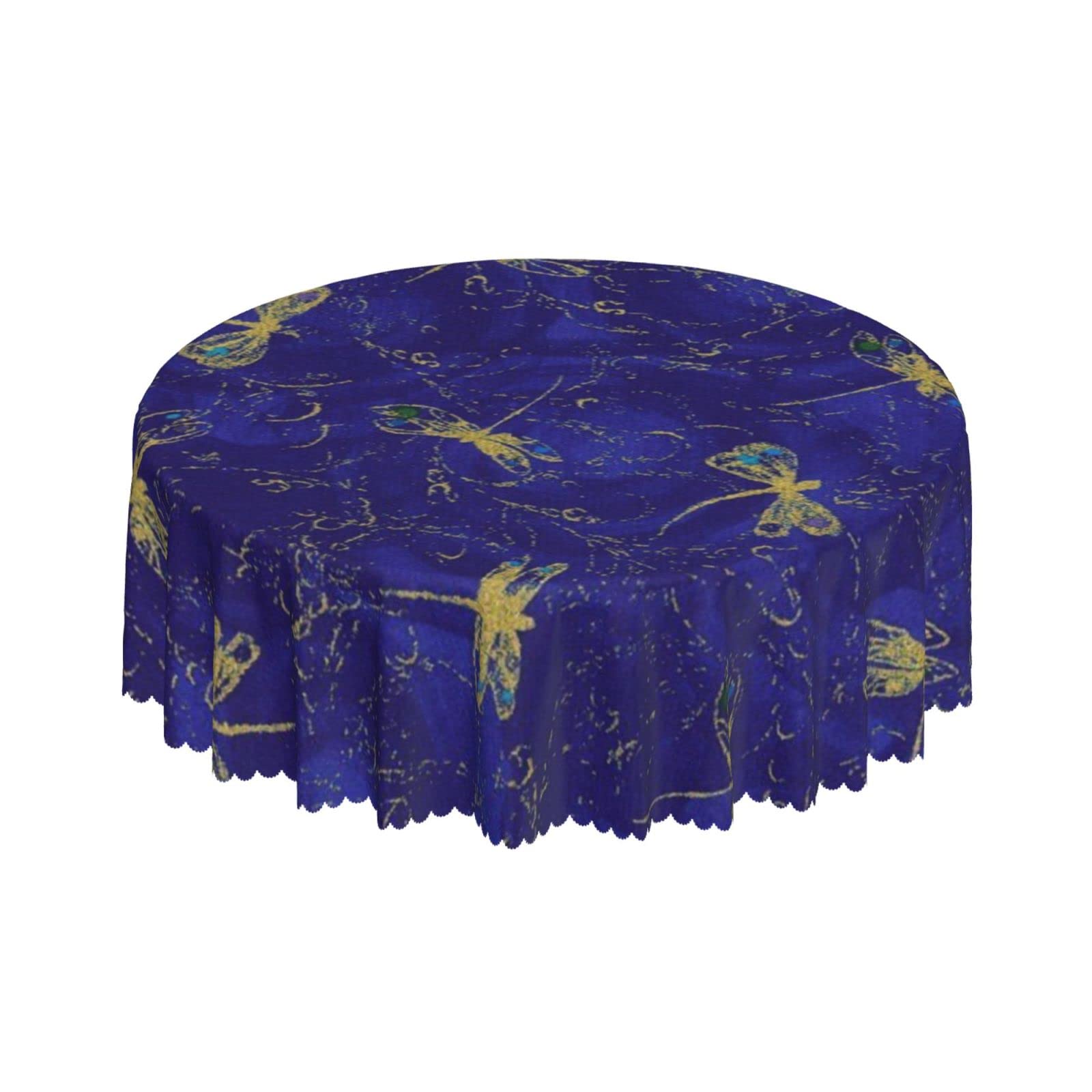 Lsjuee Vintage Golden Dragonfly Purple Round Tablecloth 60 Inch Printed Washable Tablecloth for Dining Party Holiday Fall Home Decorative