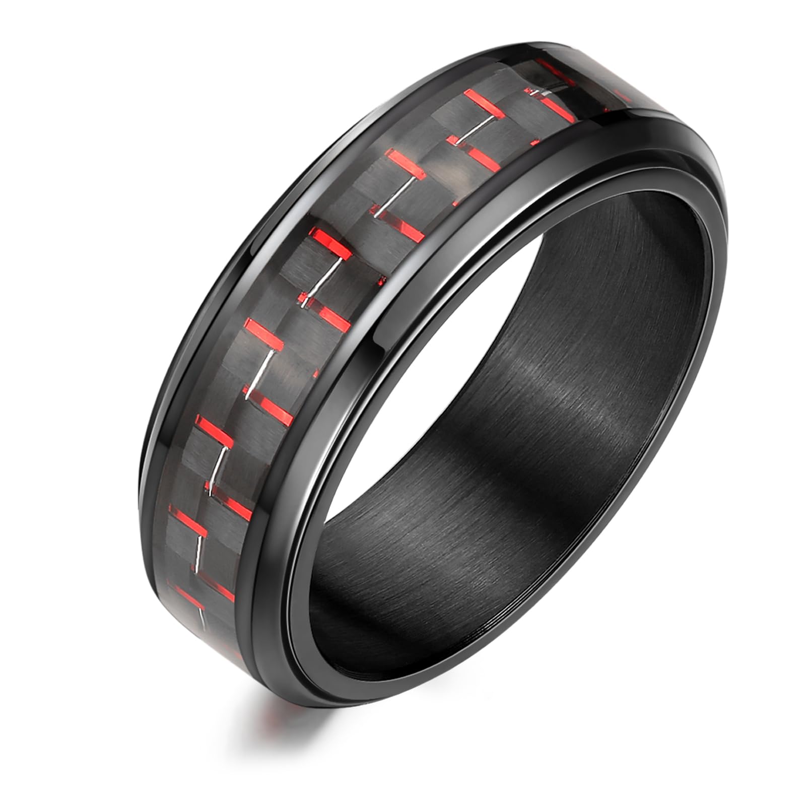 8mm Spinner Black/Blue/Silver Carbon Fiber Ring Black Spinner Anxiety Fidget Carbon Fiber Ring Wedding Band Stainless Steel Polished Finish Comfort Fit
