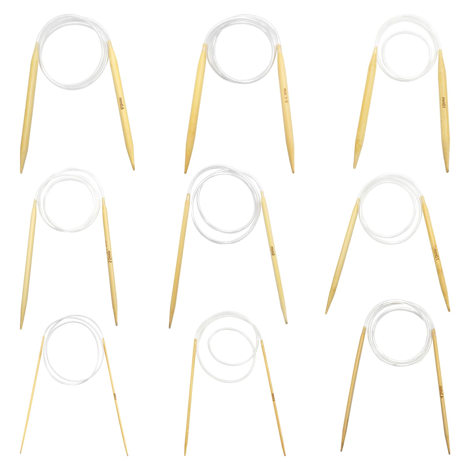 Circular Knitting Needles Bamboo Set 60 cm, 9 Sizes Double Pointed Knitting Needles