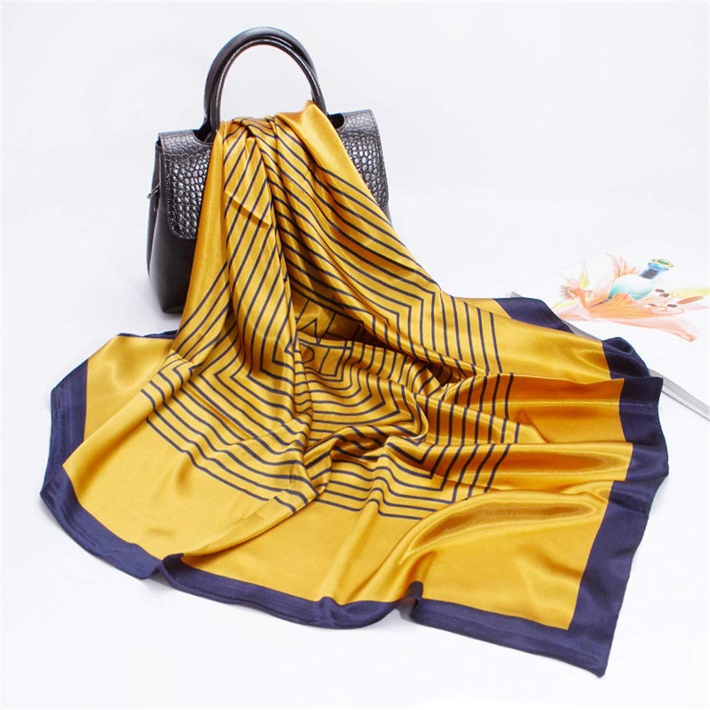 Pañuelos florales para mujer 2PCS Pañuelo para la cabeza con estampado cuadrado de satén de seda para mujer Bufanda elegante y suave para el cuello para damas para mujeres niñas damas (amarillo 90)