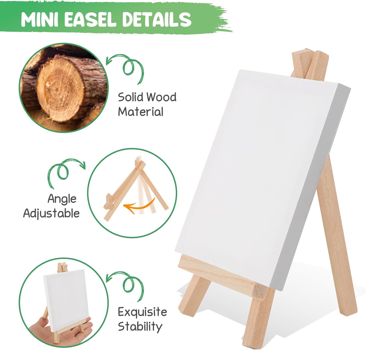 WOWOSS 20 Pack Mini Stretched Canvas with Wooden Easel, 4x4 Inch, Art Primed Canvases for Kids Painting, Acrylic Pouring, Oil Paint & Wet Art Media