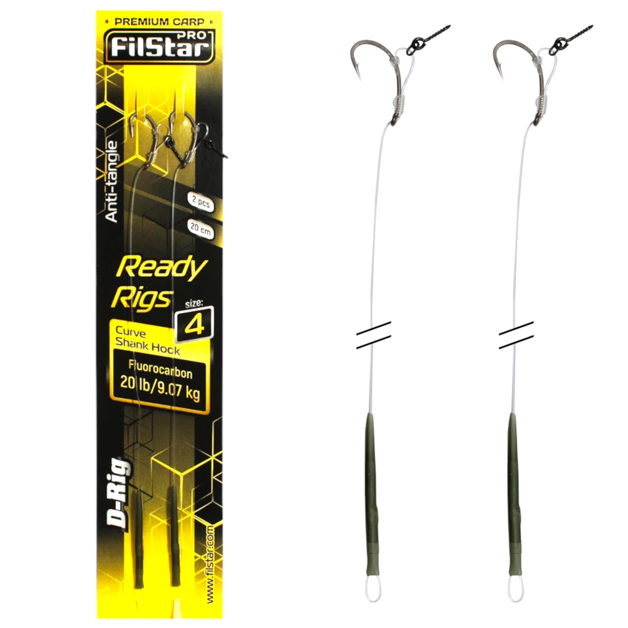 PRO FILSTAR Carp Fishing D-Rig Fishing Hook N4 Fluorocarbon Leader 20 cm 9 kg