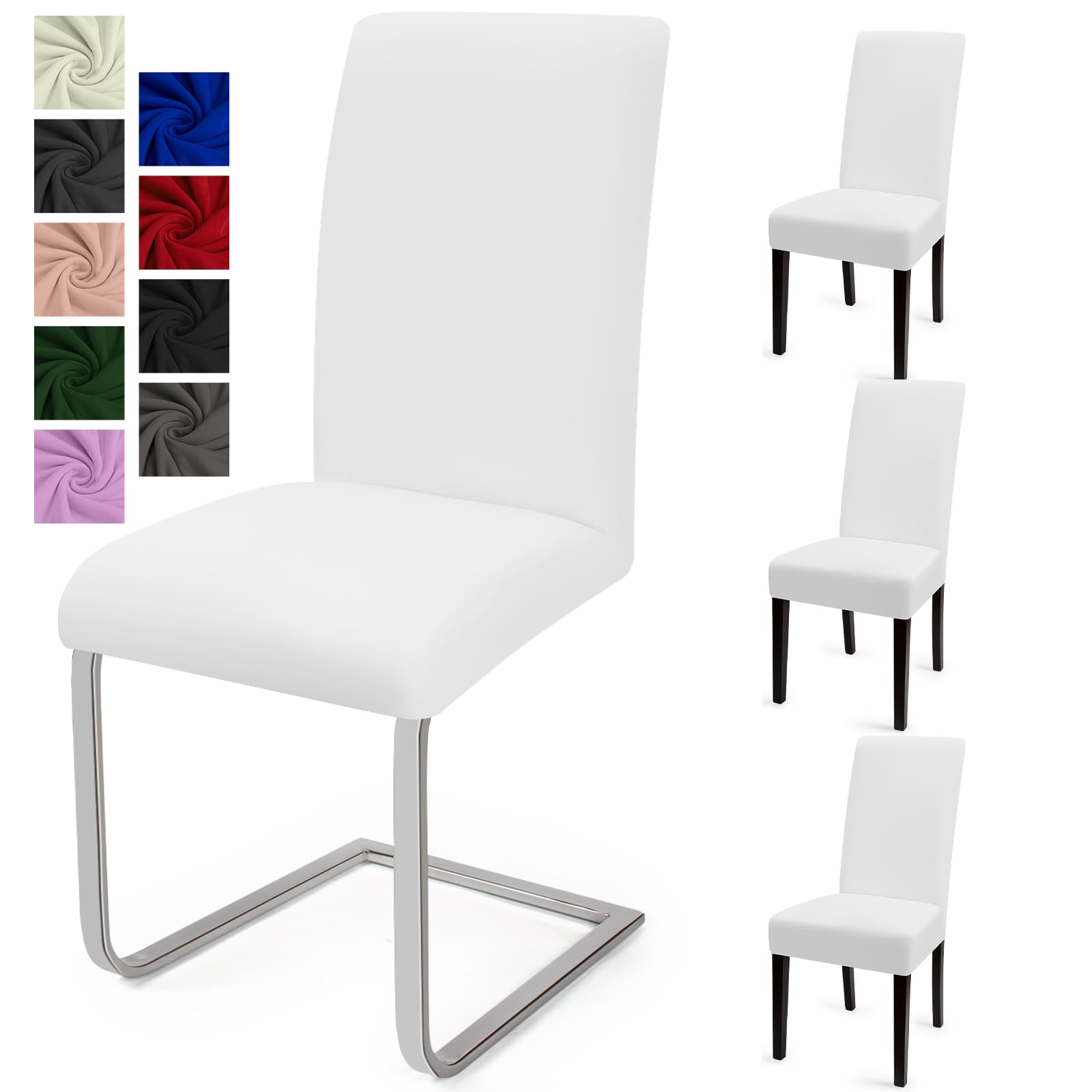 Housse de Chaise Universelle 4PCS Protection de Chaise Extensible Moderne Blanc pour Salle à Manger