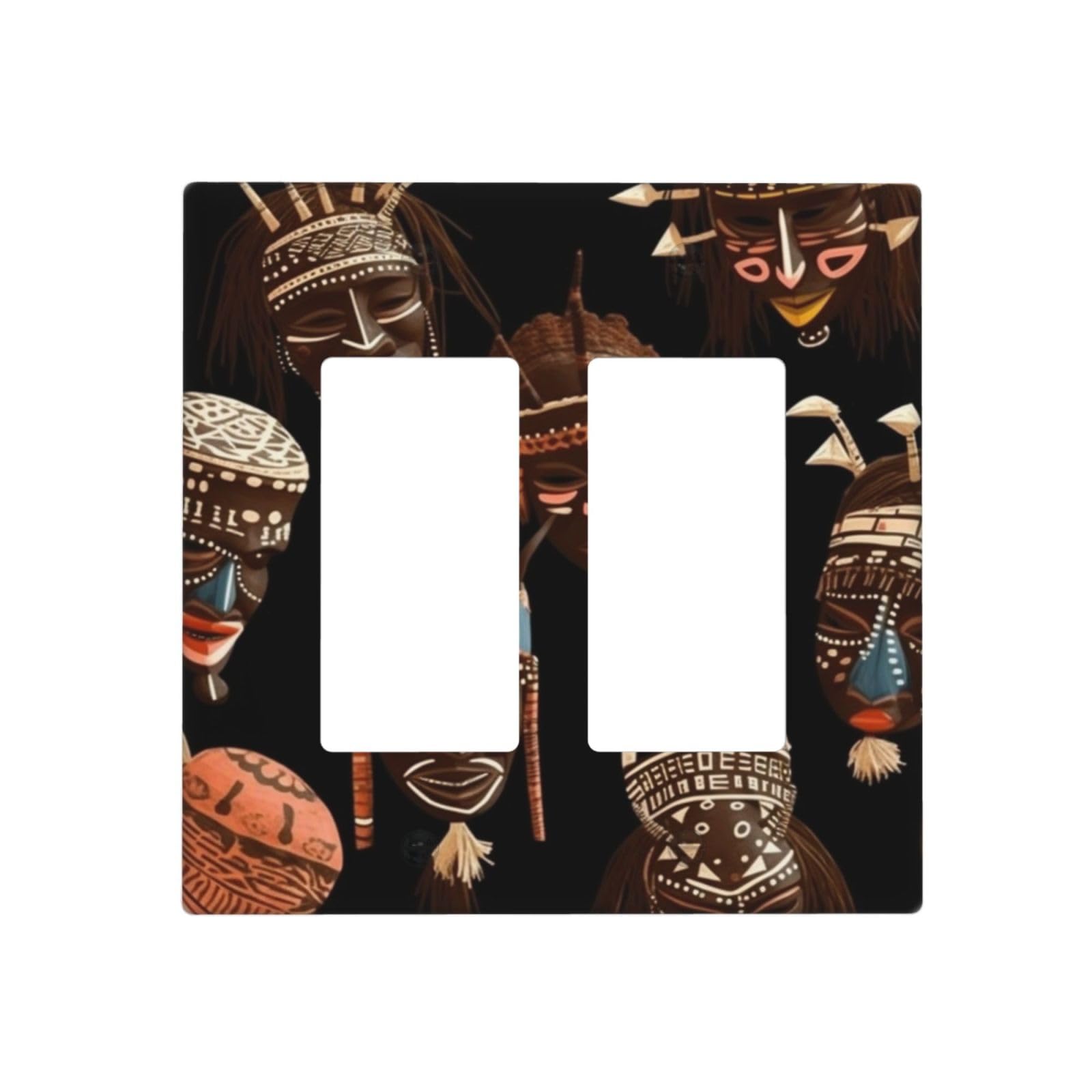 Kloph Style H Decorator Wall Plate 2 Gang Light Switch Covers African Ritual Ethnic Tribal Wallplate Double Toggle Switch Plate Mid-Size Electrical Outlet Covers Decorative Wall Switch Plate Cover