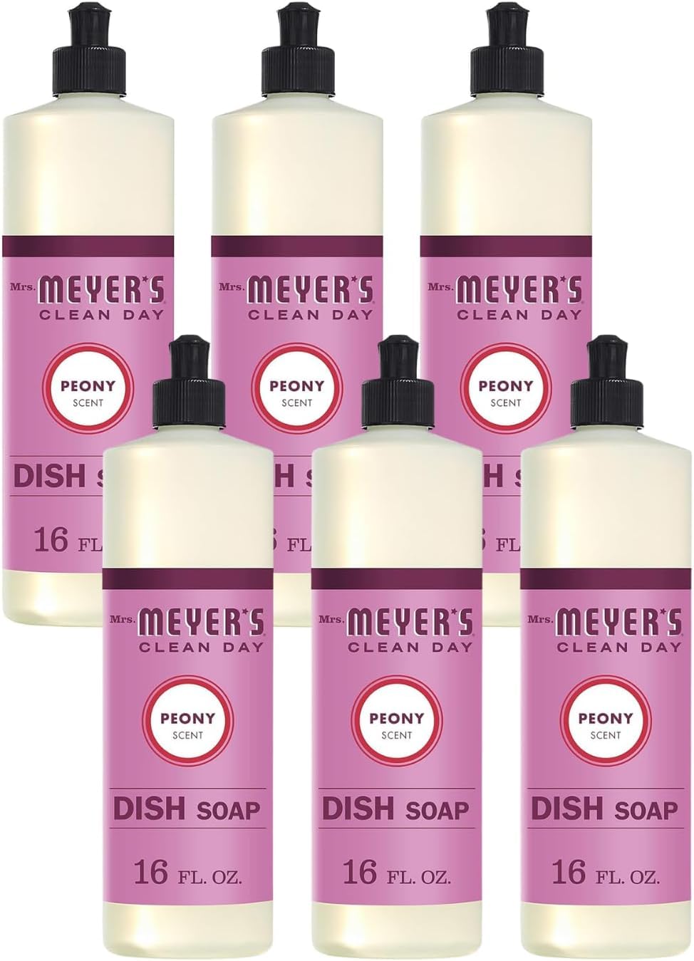 MRS. MEYER'S CLEAN DAY Liquid Dish Soap, Peony, 16 fl. oz - Pack of 6