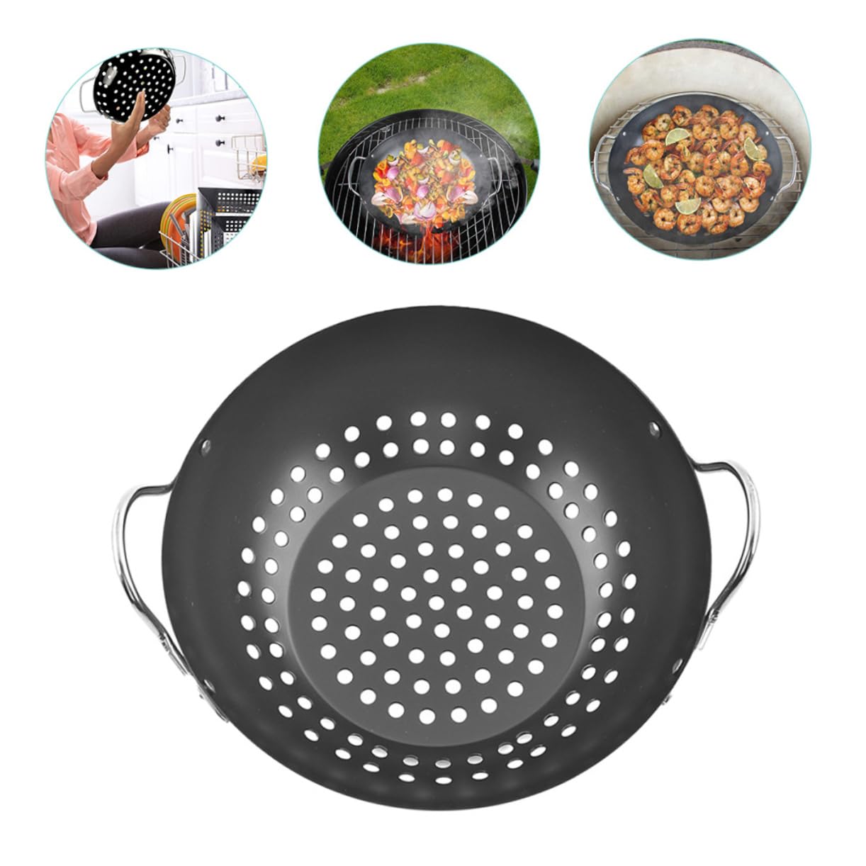 Wok Grill Multifunzione Per Grigliare Le Verdure Antiaderente, Comodo Cestino Per Barbecue e Forniture Per Grigliate, Adatto Per Uso Domestico e Ristoranti