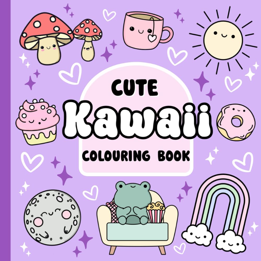 Cute Kawaii Colouring Book: 40 Cute, Easy and Relaxing Colouring pages for Adults and Children. Bold and Simple Super Cute kawaii designs.
