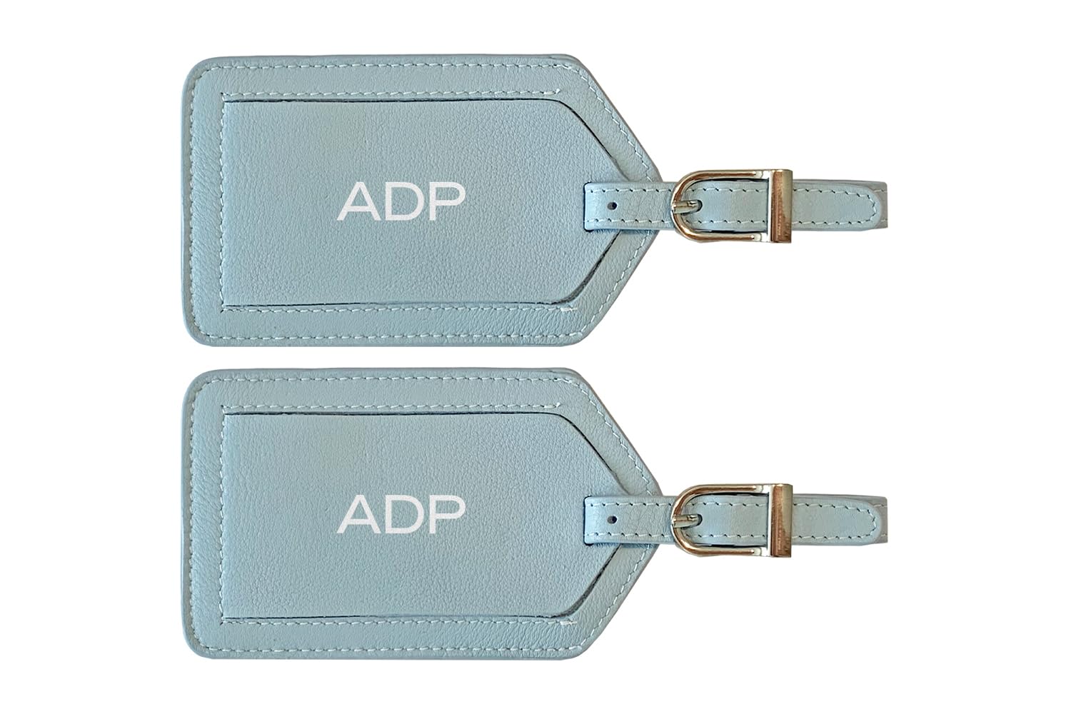 Personalized Monogrammed Leather Luggage Tags - 2 Pack Chambray