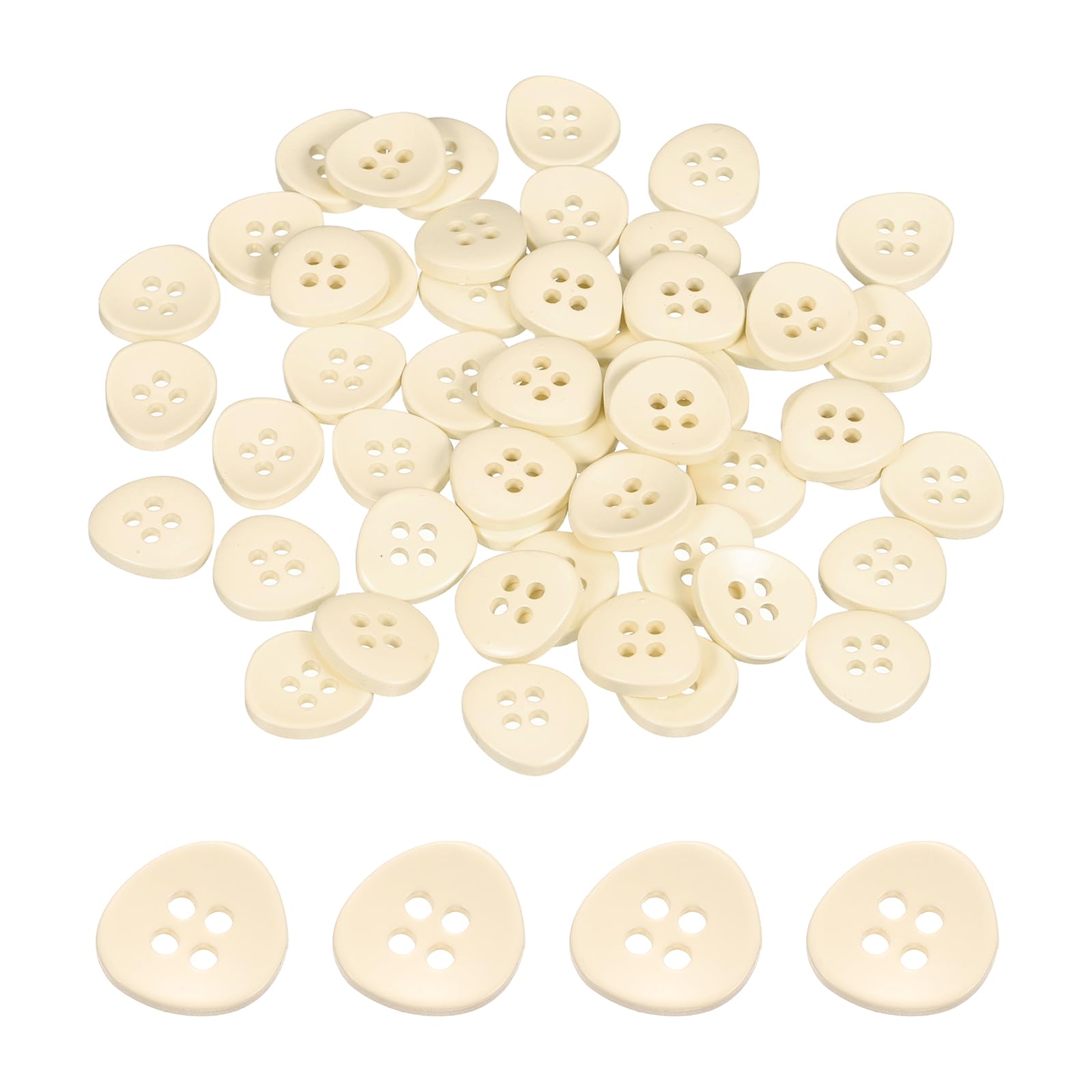 sourcing map 50Pcs Resin Buttons, 7/16" (11mm) 4 Holes Solid Color Sewing Craft Shirt Buttons for Sewing Blouse Coat Windbreaker Hat Doll Decoration DIY Crafts (Triangle, Beige)