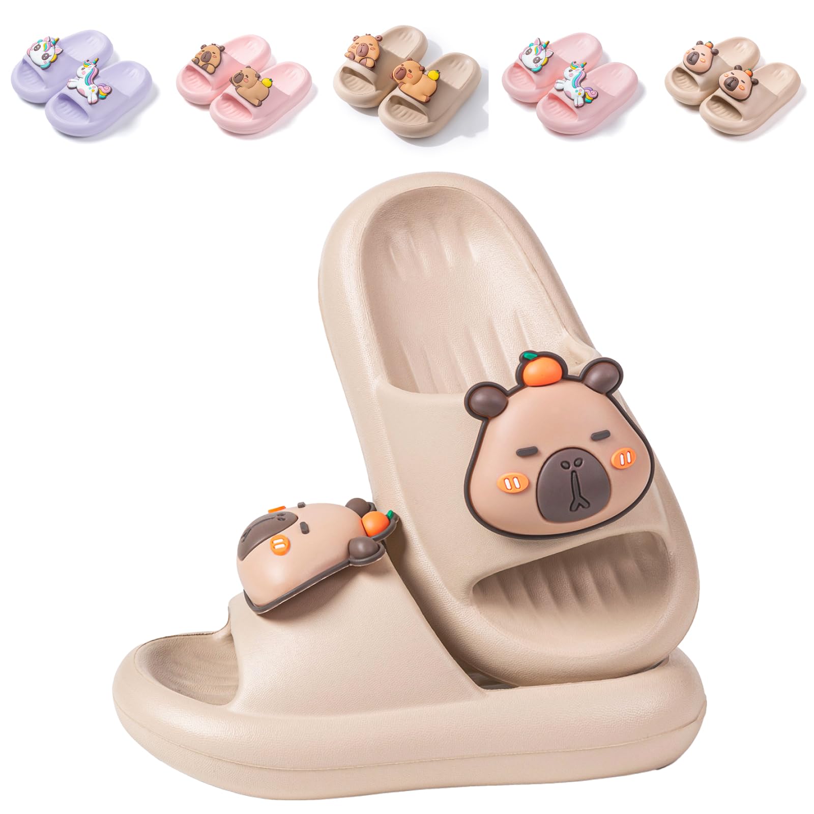 Girls Cloud Bow Slide &amp; Shower Slippers - Non-Slip Slip-On Kids Beach Pool Indoor Outdoor Shoes