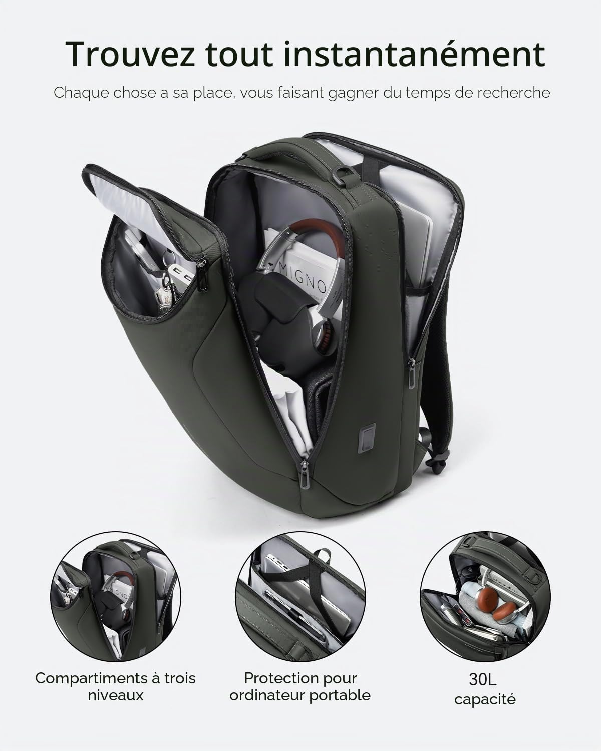MARK RYDEN Sac à dos pour ordinateur portable de grande capacité avec USB 17,3"/15,6 pouces pour hommes Sac à dos multifonction antivol Sac à dos pour le travail