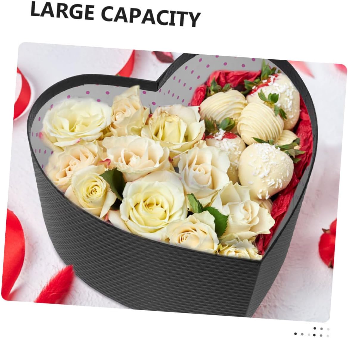 HAKIDZEL Heart Shape Packaging Box with Lid for Valentine's Day Flowers and Chocolates, Large Black Wrap Boxes 2pcs Set for Party and Wedding Presents