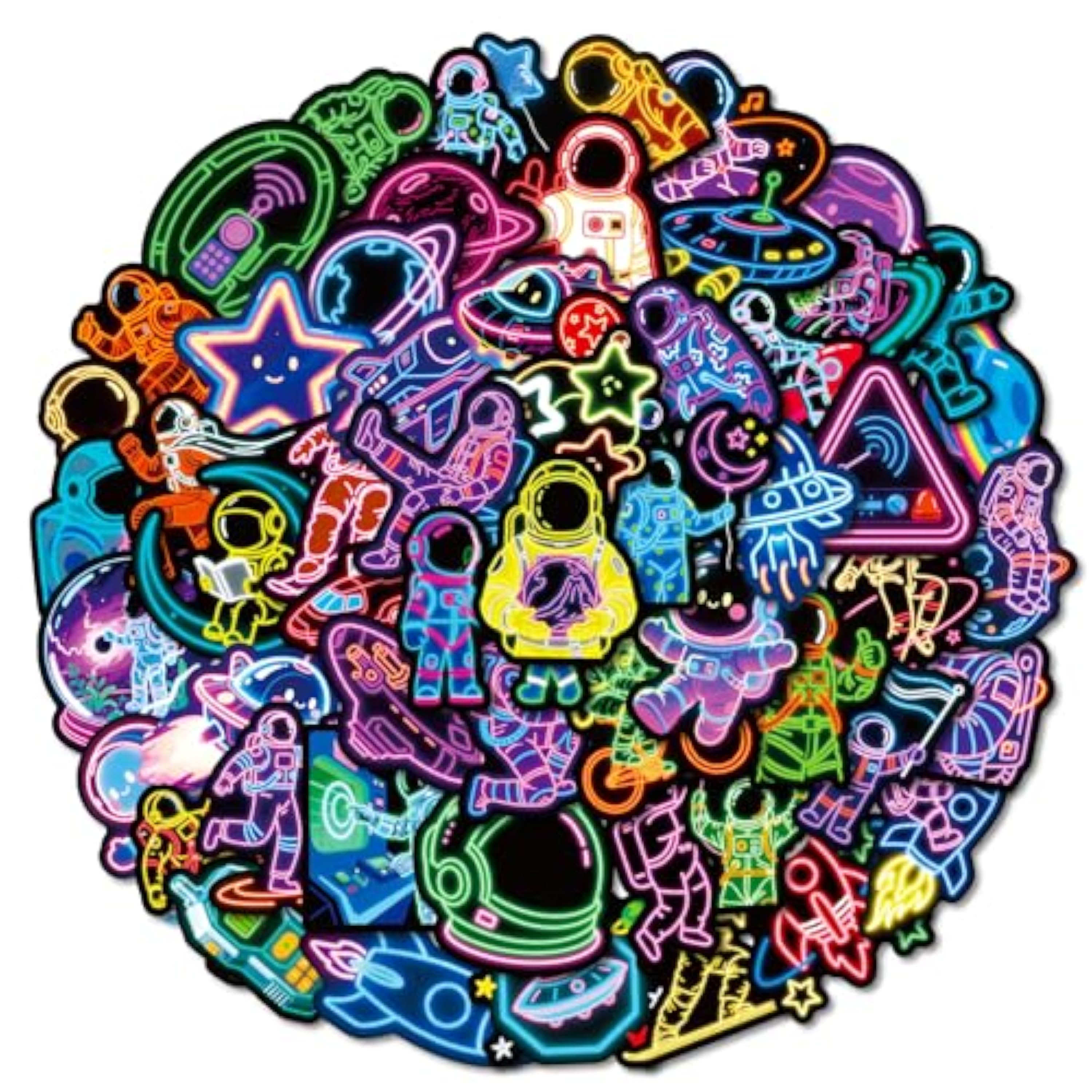 112 pegatinas de neón con diseño de astronautas para niños, decoración de ingenieros espaciales, dibujos de cómics adecuados para maletas, monopatines, cuadernos de diario, portátiles, guitarras