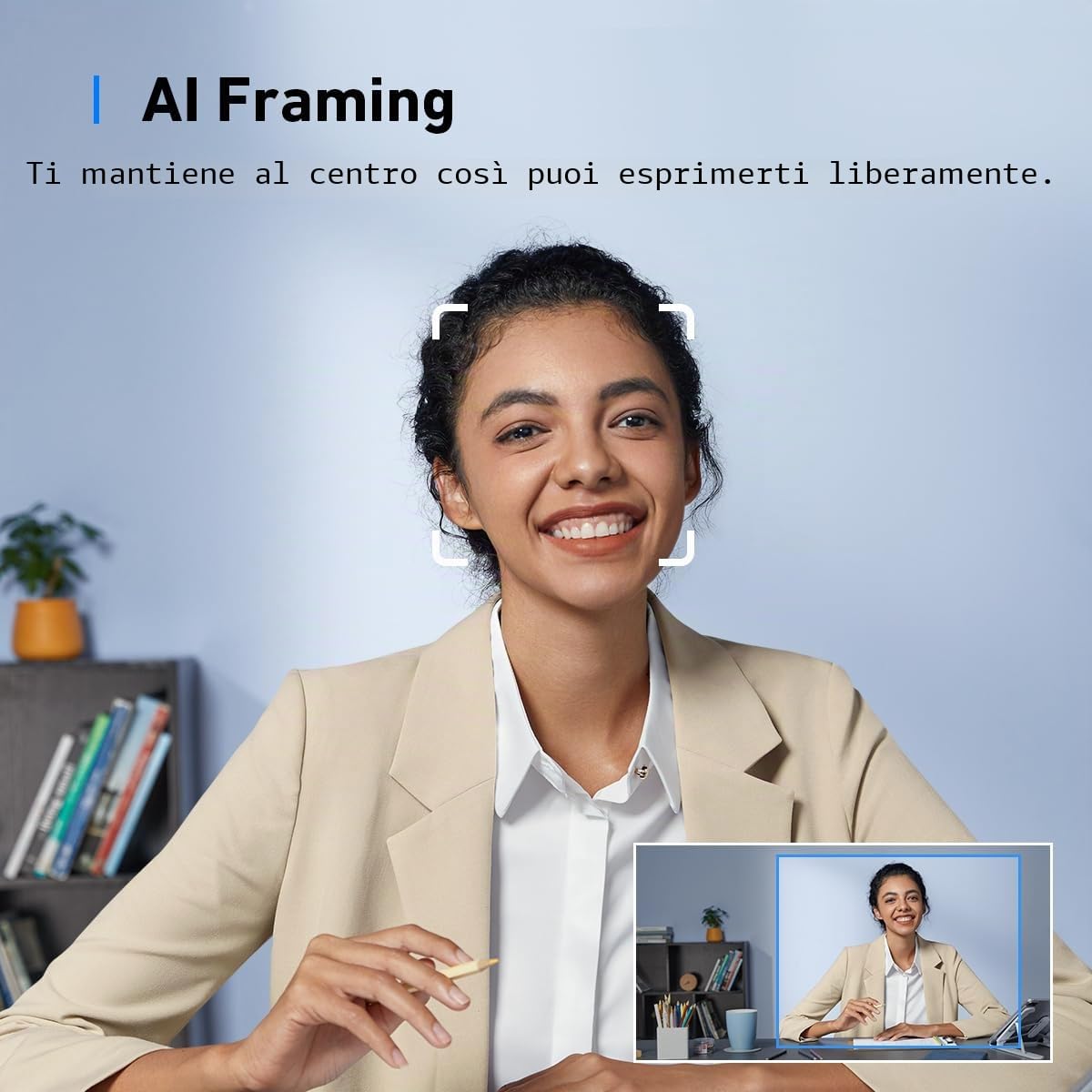 Anker Work C310 Webcam, 4K 12 MP, 1080p@60FPS HDR, foco automatico AI, fotogramma intelligente, microfono con cancellazione rumore AI, copertura dati e FOV regolabile