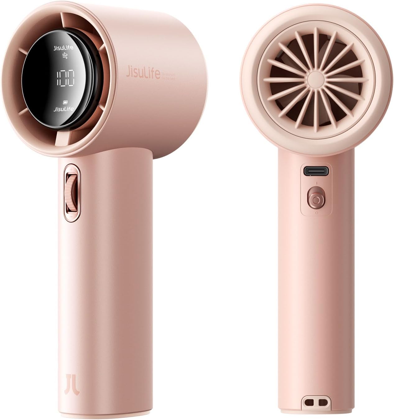 JISULIFE Portable Handheld Fan,Speed(1-100) Adjustable Turbo Mini Fan,3600mAh Battery Rechargeable Personal Fan,Digital Display,For Women Men Travel/Camping/Outdoor-Pink