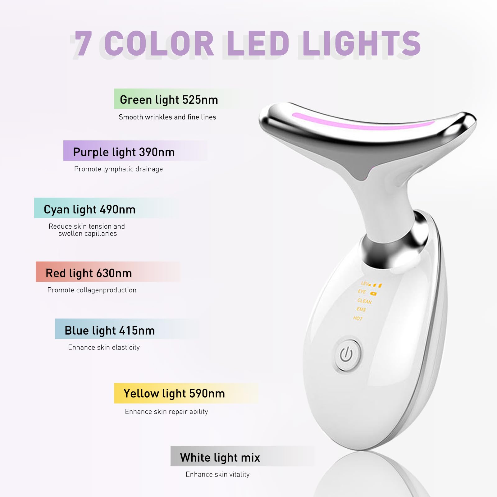 Masajeador de cuello y cara, masajeador facial multifuncional LED de 7 colores, blanco - herramienta para esculpir la cara 4