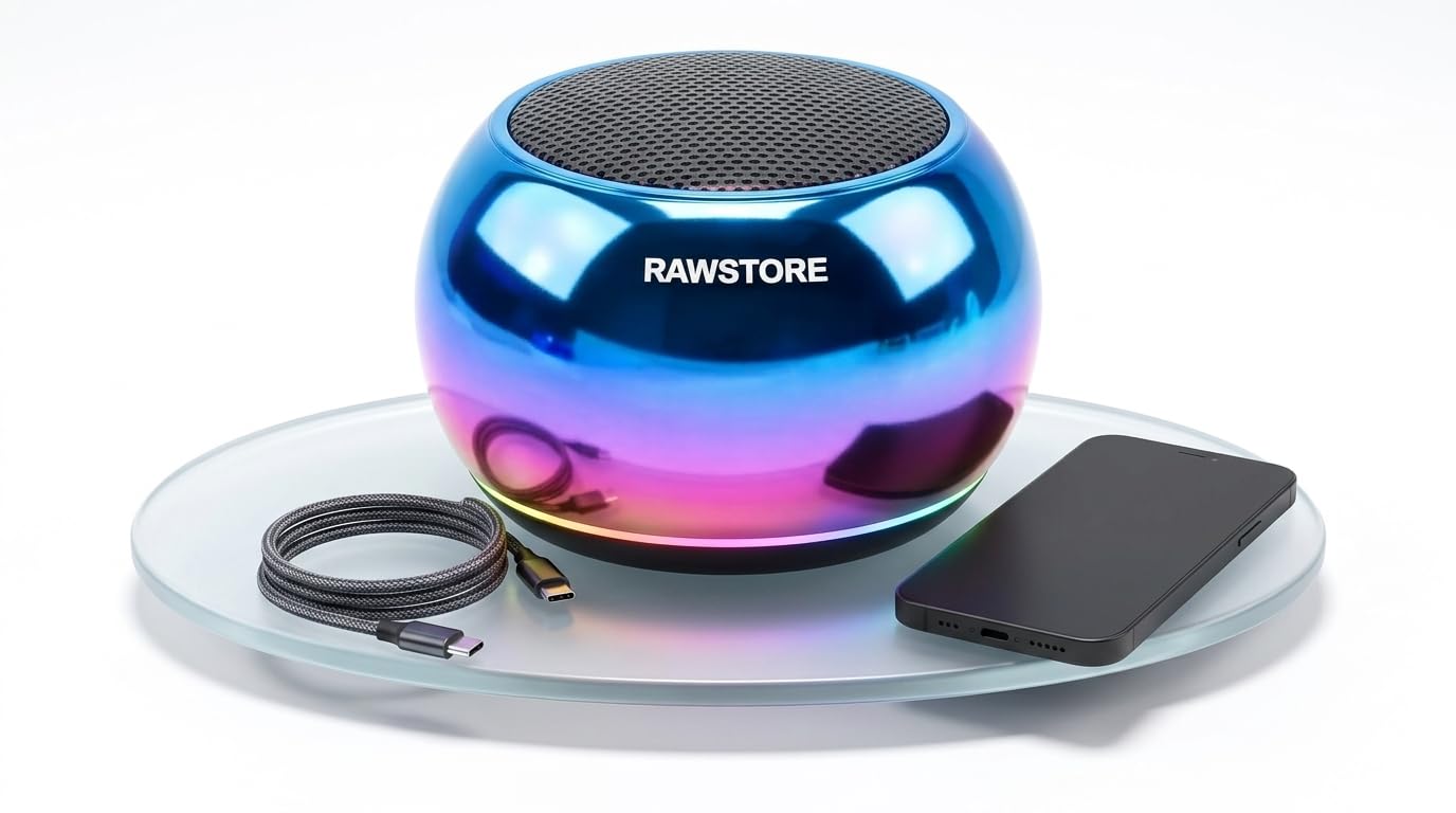 Rawstore Bright LED Desk Speaker | Bluetooth 5.0 Wireless Speaker with Rechargeable Battery | 6 Hours Playback and Multicolor Glow Lights | Compact Desktop Speaker for Music Home Office Entertainment-picture-30