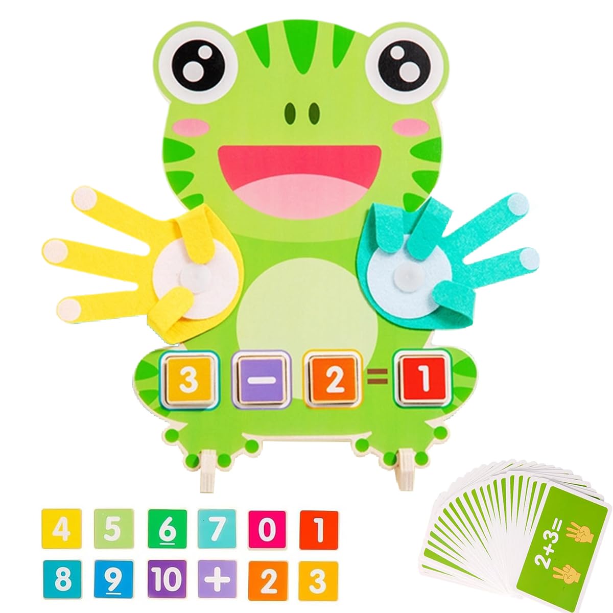 HATFRYF Montessori Math Toy for Kids, Frog Counting Game with Number Blocks & Cards, Wooden Math Counting Toys, Math Game Set for Early Literacy and Numeracy