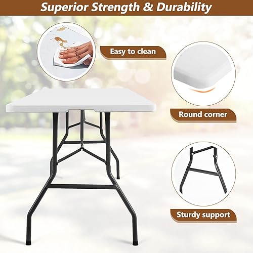 Miniatura 4 de Mesa plegable de 8 pies, mesa de camping plegable de plástico, mesa de picnic para oficina, fiestas, campamento, 29 pulgadas de profundidad x 94