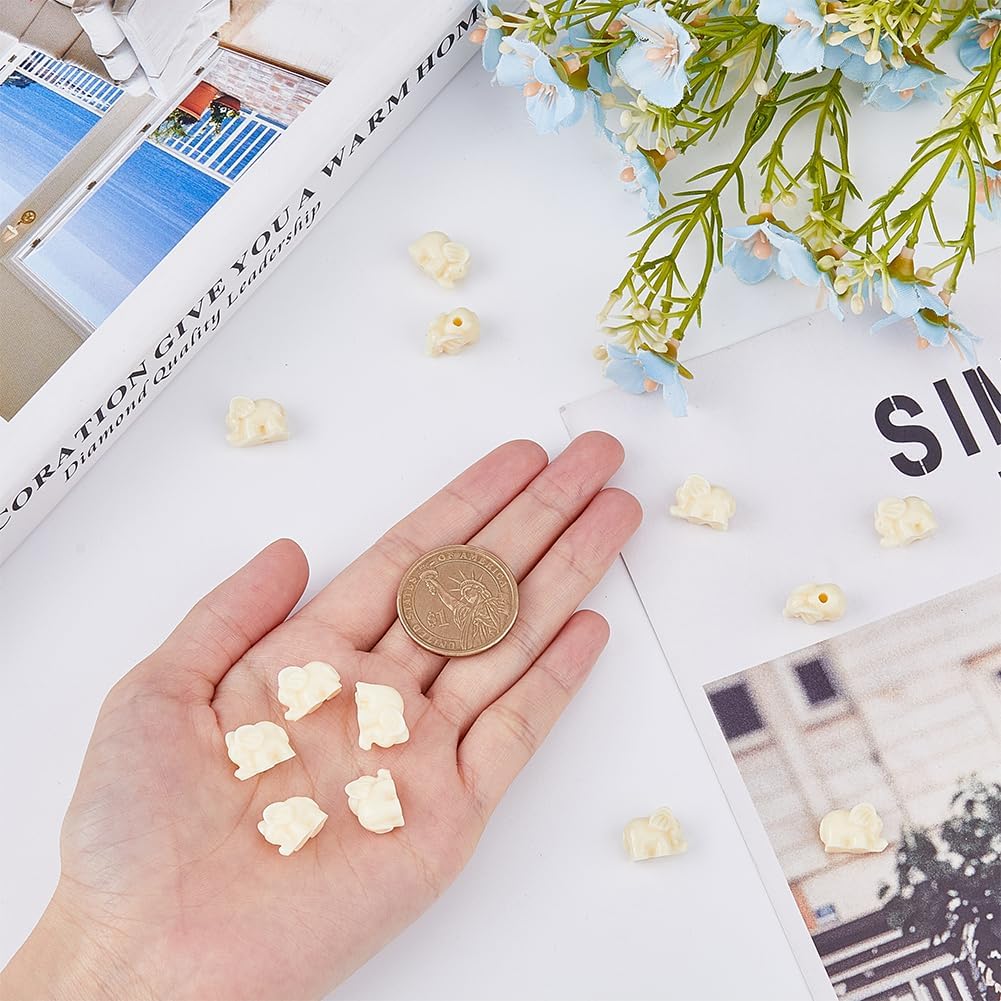 50Pcs Elephant Beads Bulk Synthetic Coral Elephant Beads Beige Elephants Charm Beads Lucky Animal Beads for DIY Bracelets Earring Necklace Jewelry Making Crafts Hole: 2mm - Image 4