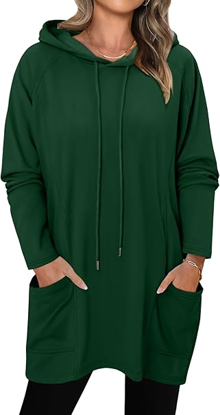 KISSMODA Women Hoodies Dress Long Sweatshirts Dress Raglan Sleeves Oversized Sweatshirts with Pocket 2025 Fall Winter Trendy