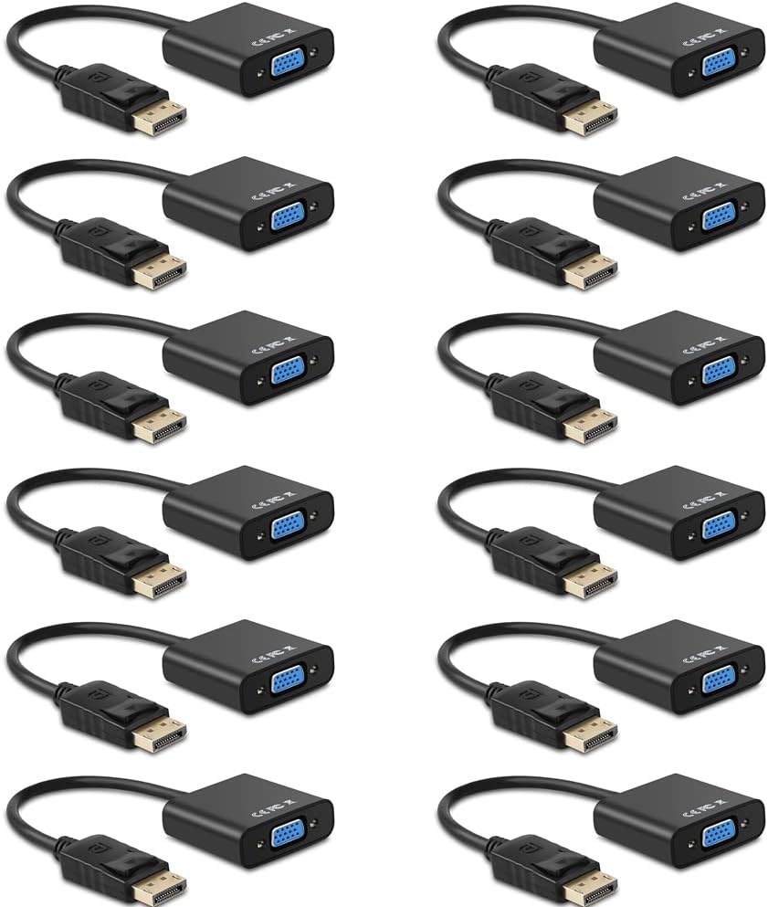 Display Port to VGA, Multi-pack Gold-Plated DisplayPort to VGA Converter Adapter (Male to Female) for Computer, Desktop, Laptop, PC, Monitor, Projector, HDTV, HP, Lenovo, Dell, ASUS and More (12-pack)