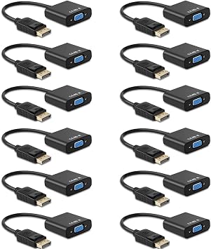 Display Port to VGA, Multi-pack Gold-Plated DisplayPort to VGA Converter Adapter Male to Female for Computer, Desktop, Laptop, PC, Monitor, Projector, HDTV, HP, Lenovo, Dell, ASUS and More 12-pack