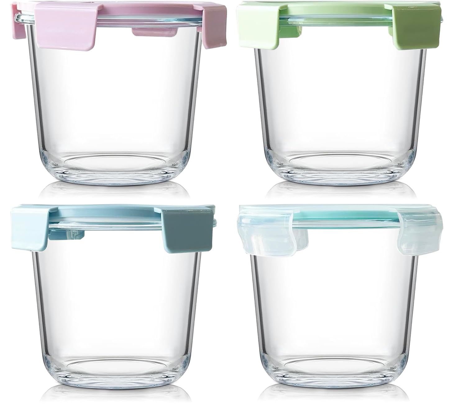 Round Glass Food Storage Soup Containers with Lids set 4, Meal Prep Reusable Airtight Lunch Bowls Boxes, Kitchen Cooking Pantry Organizers Breakfast Porridge Pots, Suitable for Microwave Freezer