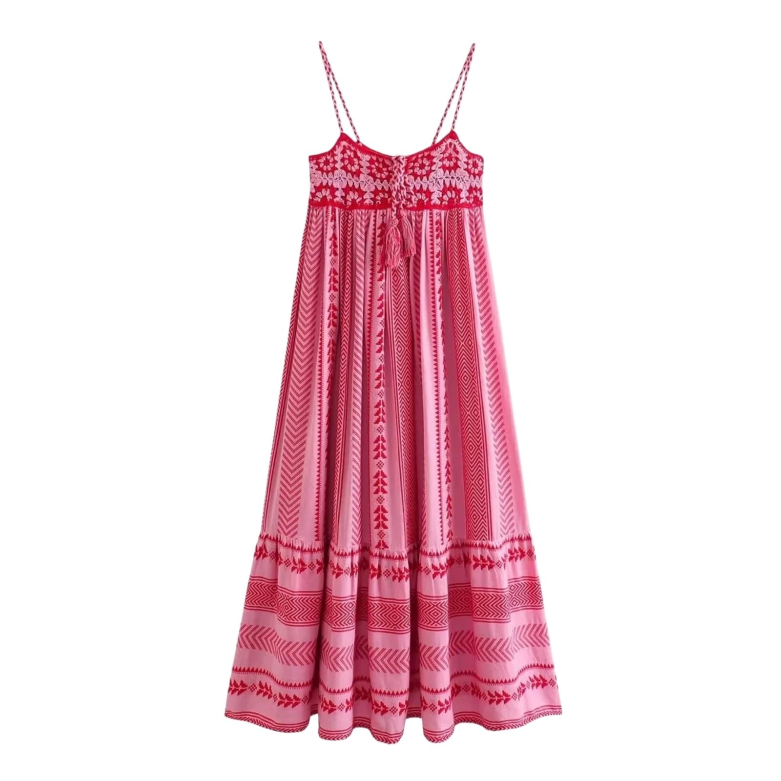 Robe bohémien midi rouge en tricot vintage pour look d'été chic