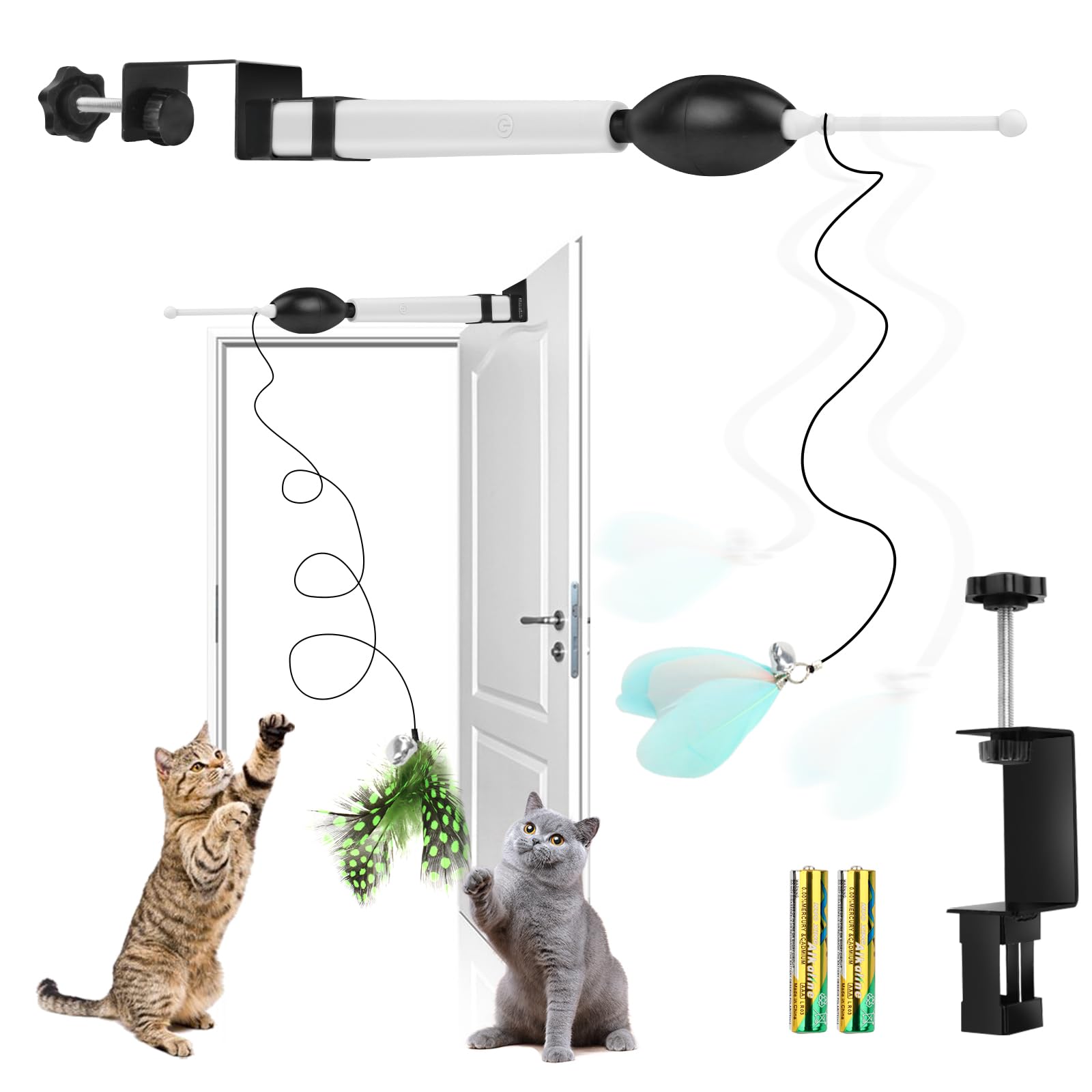 CHZUOBER Automatic Door Hanging Interactive Cat Toy for Indoor Cats - Retractable Feather With Long Elastic Rope - Exercise Kitten Toy With Auto Off String - Gifts for Cats