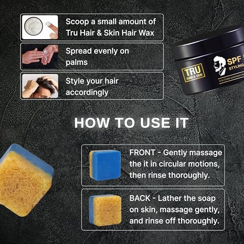 Image of Tru hair & skin Rebelx soap with natural Loofah - 100gm + SPF 50 Styling Cream - 50gm