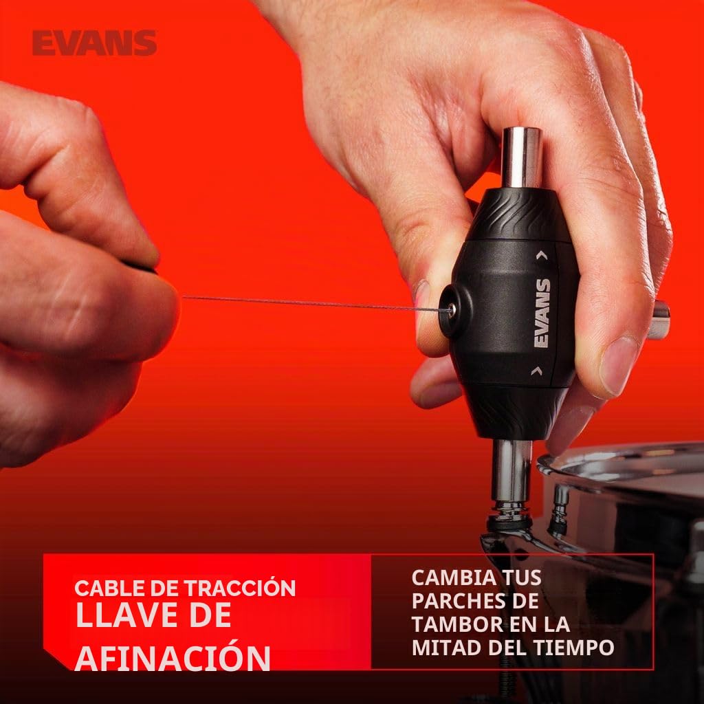 Evans Llave de tambor con cordón – Llave de tambor totalmente mecánica de tres cabezales – Llaves para afinar tambores – Accesorios de batería – Regalos para bateristas