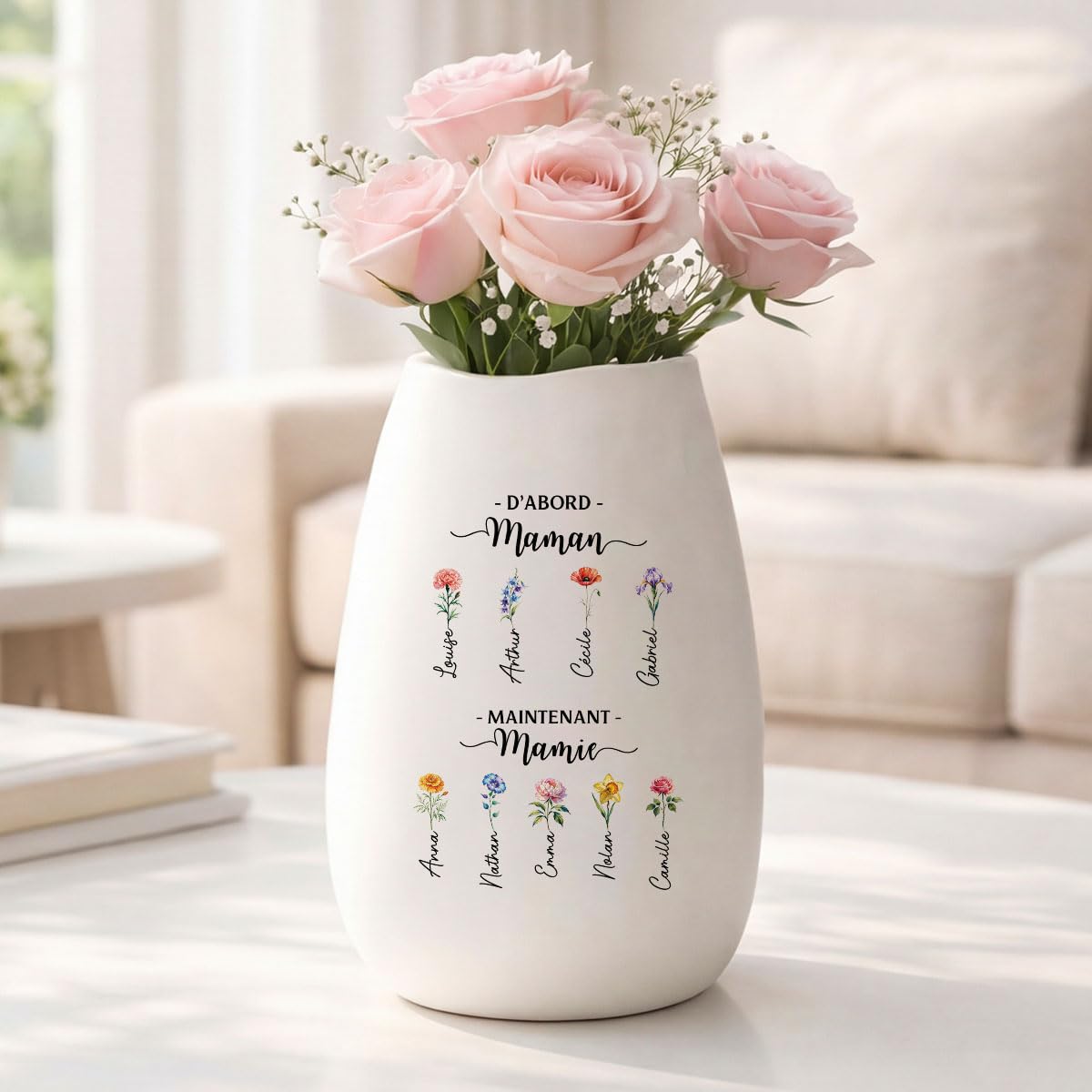 Cadeau Plus Vase À Personnaliser Céramique Mate - d'abord Maman Ensuite Mamie - Pot de Fleur personnalisé, Cadeaux pour Mamie, Vases Maman, Cadeau Fête des Mères, Vase Mamie (Modèle #1)