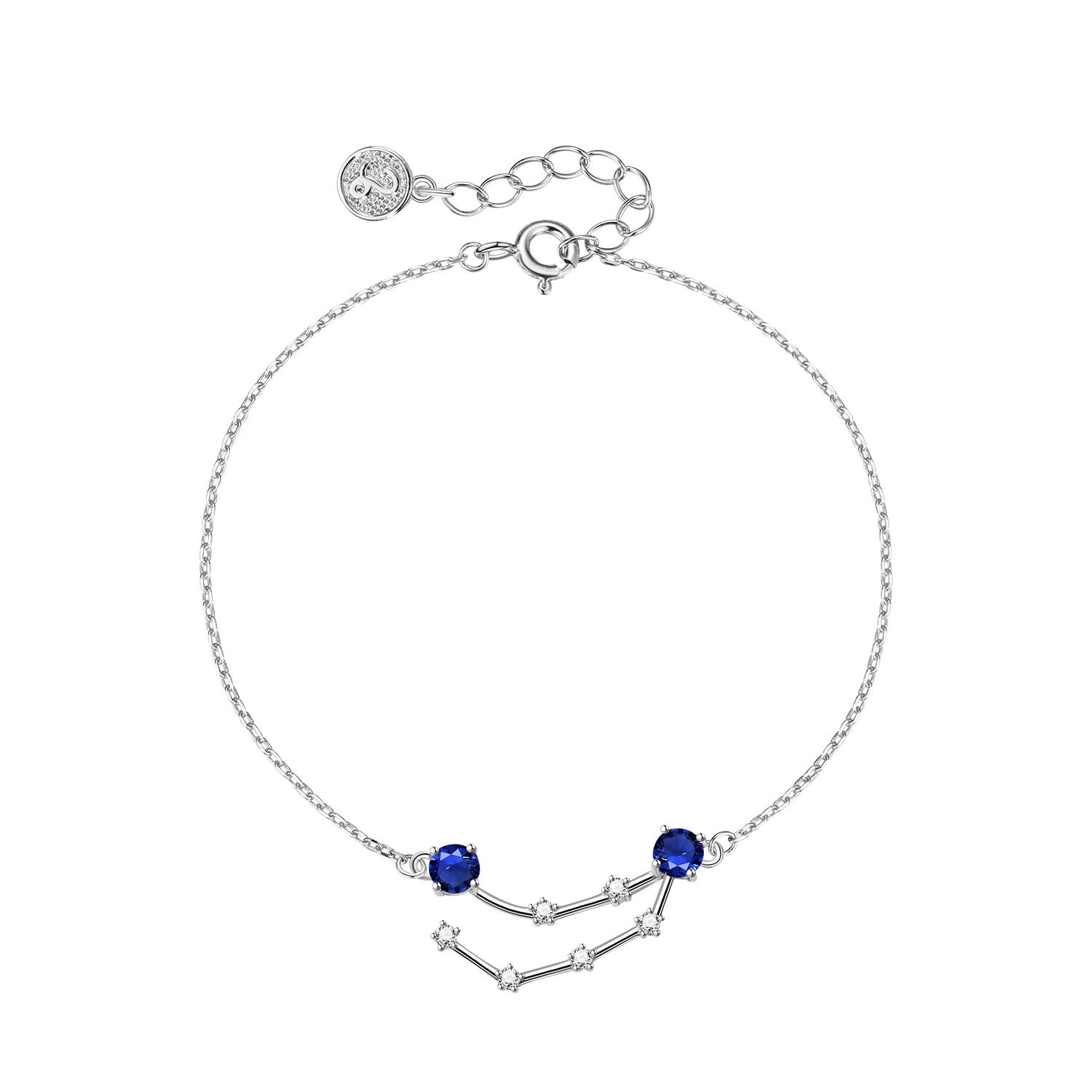 T400925 Sterling Silver Horoscope Zodiac Sign 12 Constellation Moonstone Link Bracelet Birthday Gift for Women Girls