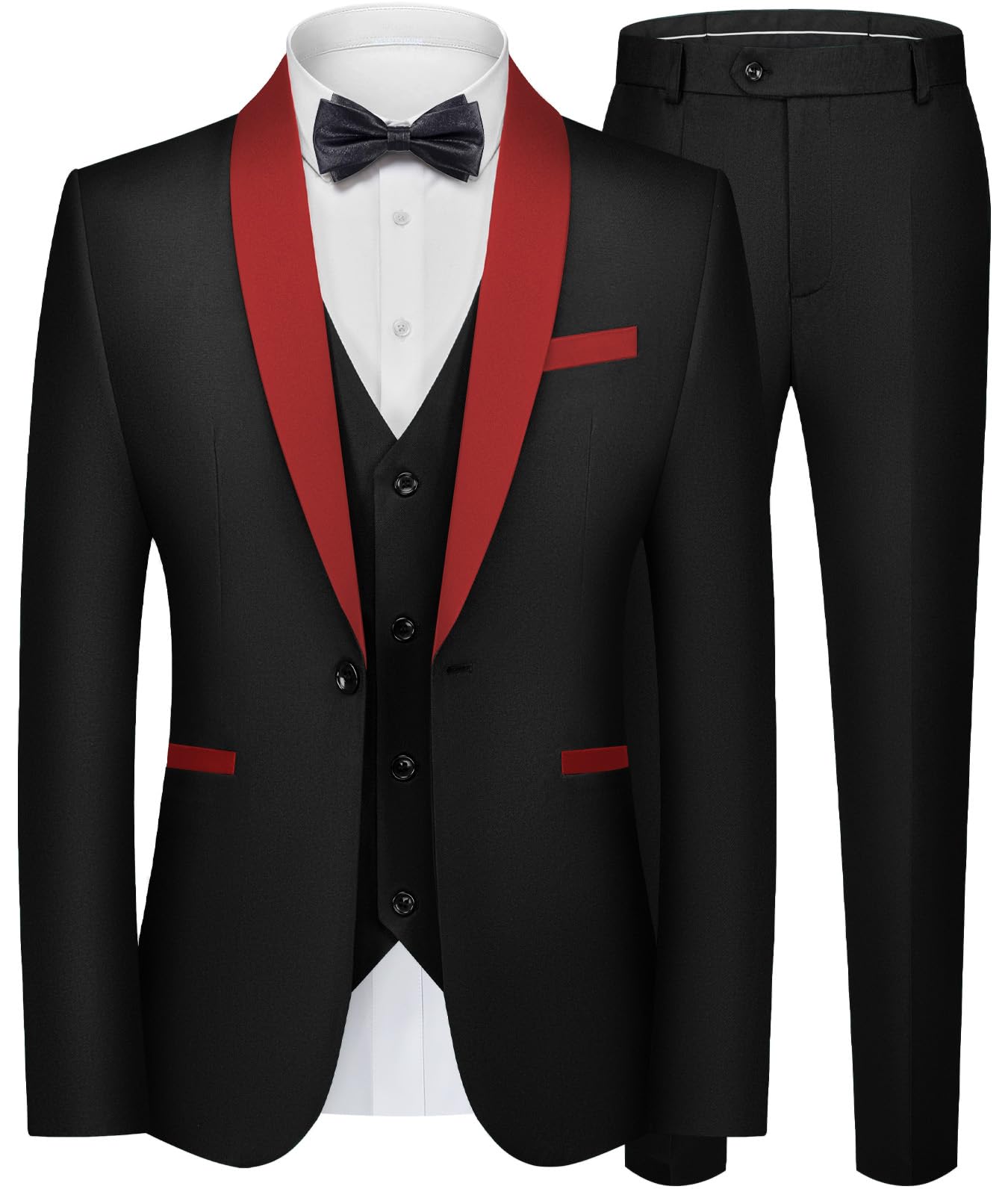 WEEN CHARM Mens Suit Slim Fit Tuxedo 3 Piece One Button Shawl Lapel Blazer Jacket Vest Pants Set