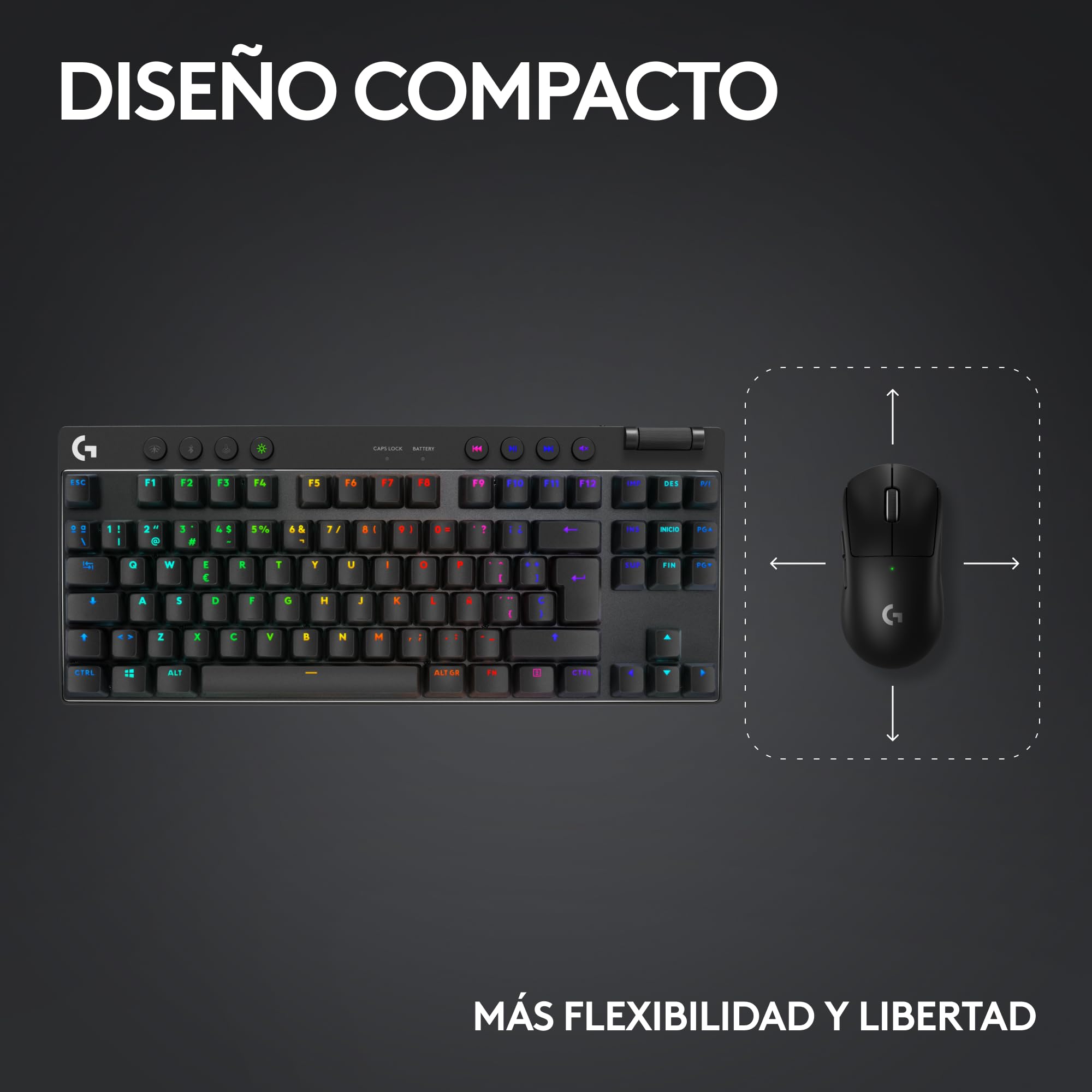 Logitech G Pro X TKL Lightspeed, Teclado inalámbrico para Gaming, ultraportable, sin sección numérica, RGB LIGHTSYNC, Teclas de PBT, interruptores táctiles (GX Brown), QWERTY Español, PC - Negro