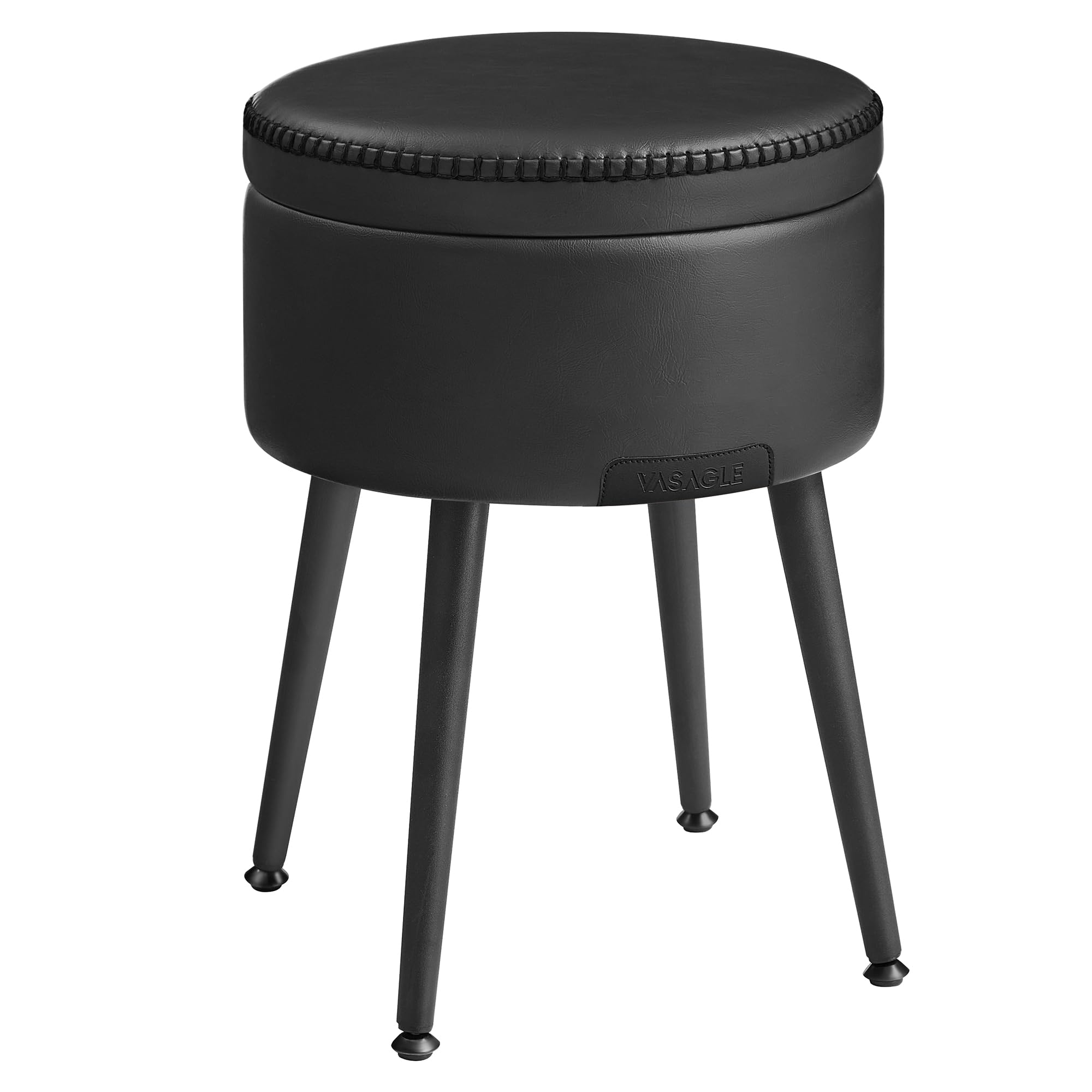 VASAGLE EKHO Colección - Puff Almacenaje, Taburete de Tocador, Piel Sintética con Costura, Moderno Siglo Mediado, Asiento Redondo Almacenaje con Patas de Acero, Carga 150 kg, Negro Tinta LOM005B01 The Forest Stewardship Council