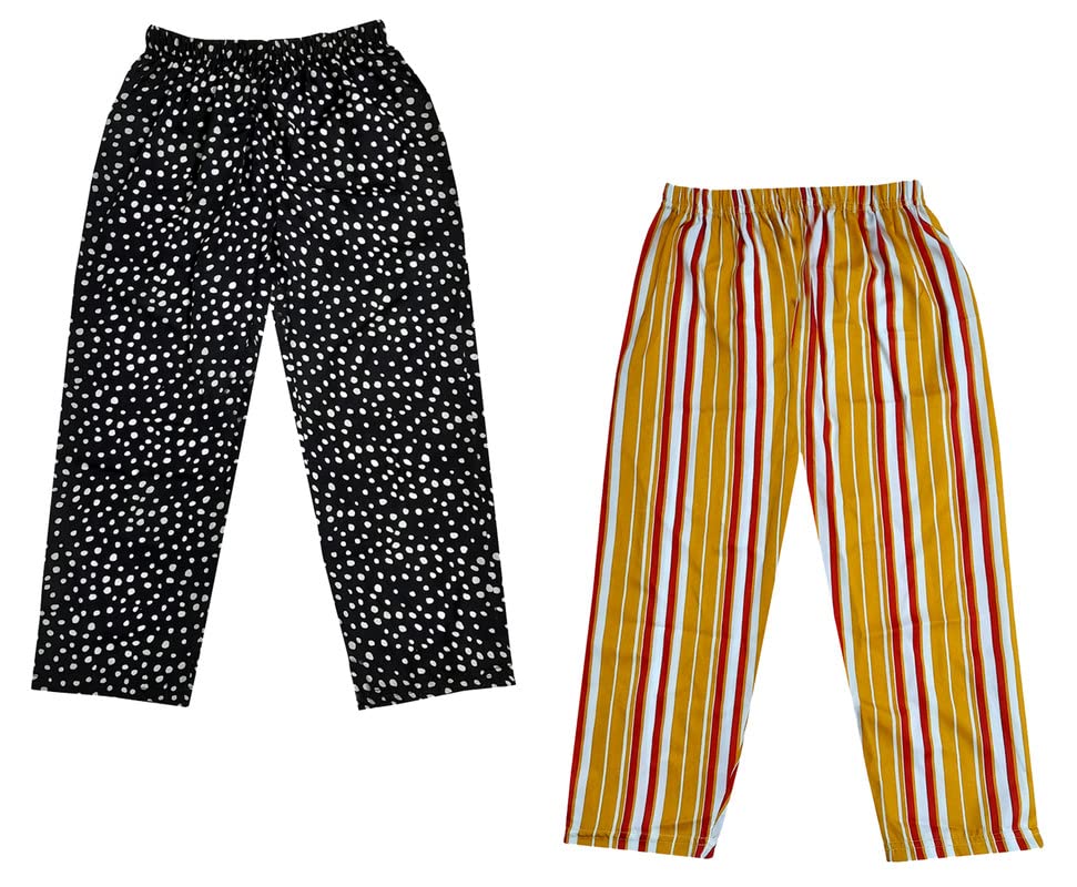 Image of IndiWeaves Girls Crepe Printed Regular Fit Capri 3 /4th Pants (Pack of 2) Yellow::Black